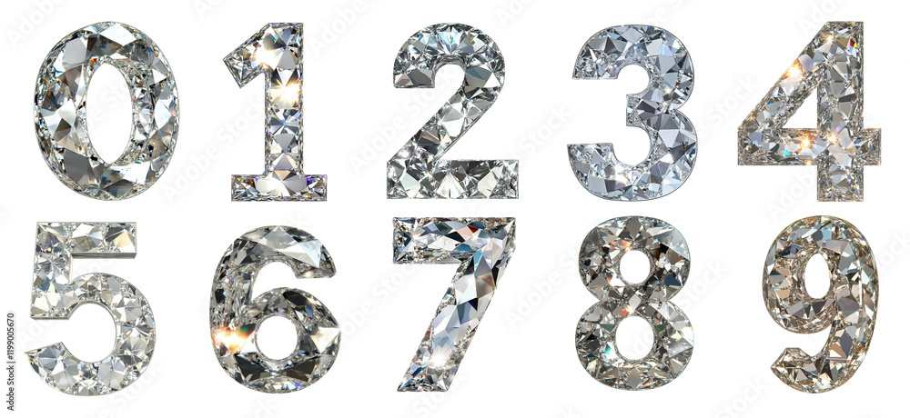 numbers 0123456789 made of diamond isolated on transparent background numbers 0123456789 made of diamond isolated on transparent background