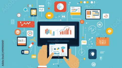 Wallpaper Mural Showcasing a dedicated marketing professional using digital devices to analyze competitor strategies, highlighting the importance of research and competitive analysis in the field of marketing Torontodigital.ca