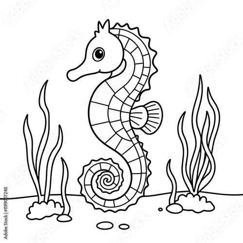 Seahorse in Underwater Scene Coloring Page photo