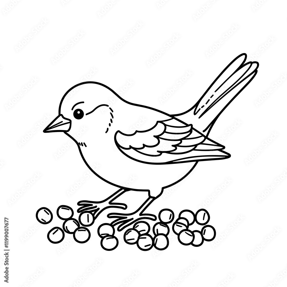 Fototapeta premium Easy and bold coloring page of a bird pecking seeds