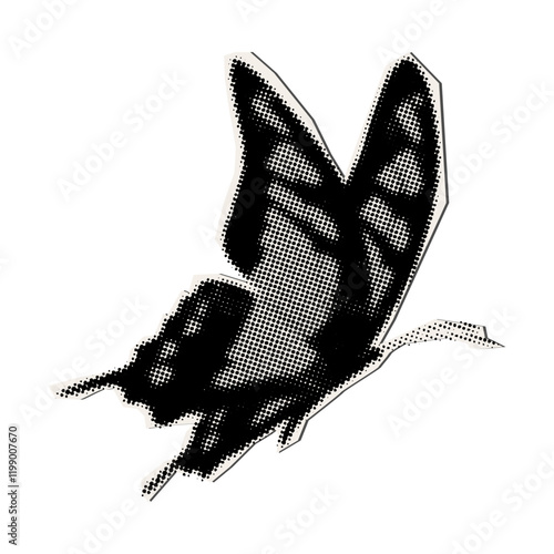 Butterfly in halftone style,retro college design element