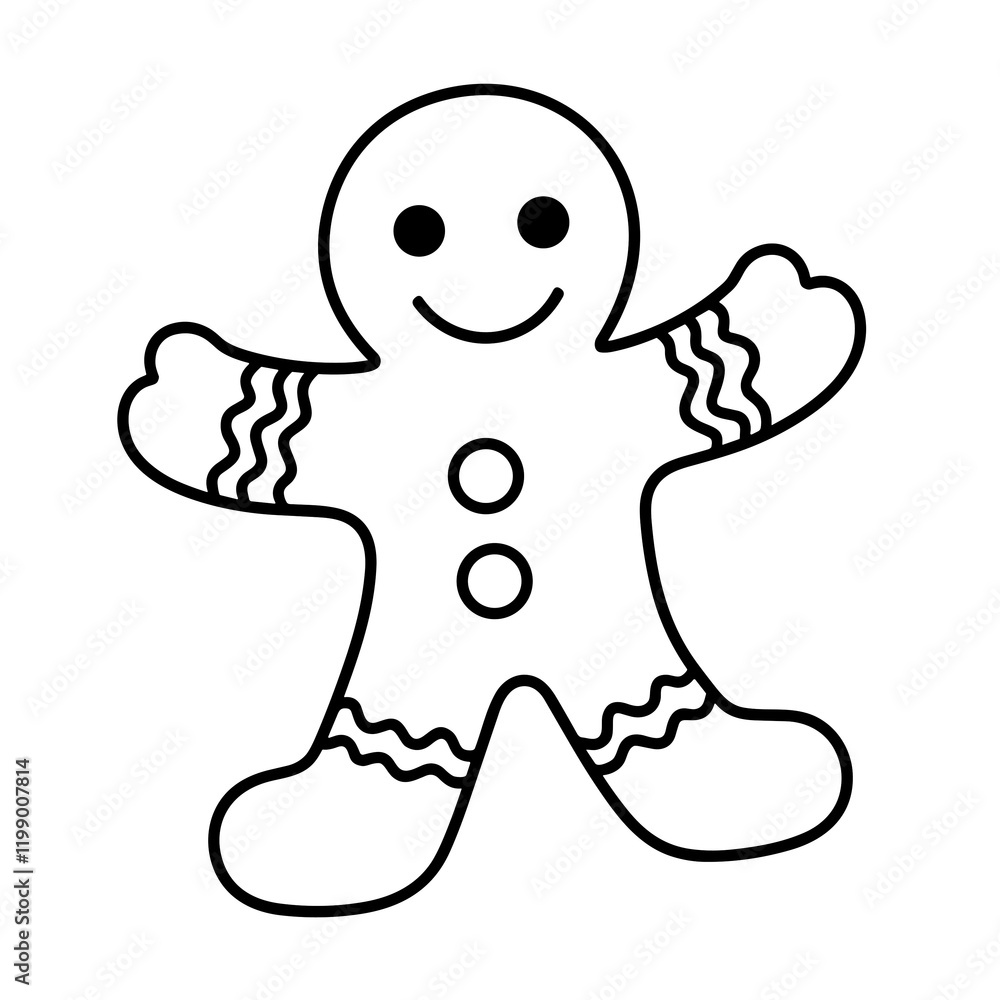 Obraz premium Easy and bold coloring page of a smiling gingerbread man