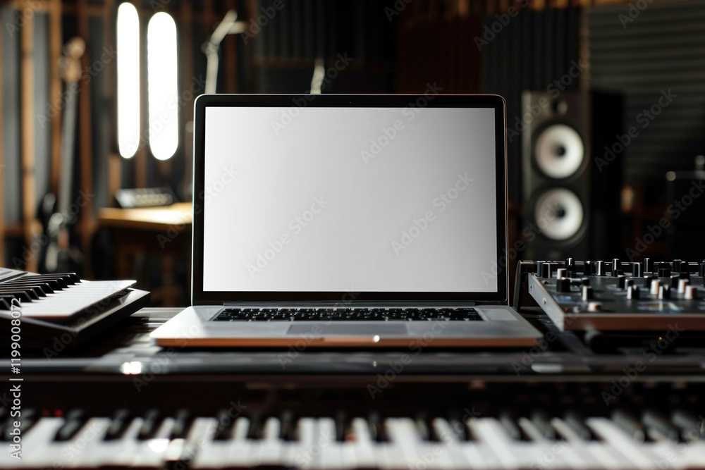 Obraz premium PNG Music studio laptop screen mockup, transparent design