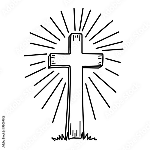 Easy and bold coloring page of a cross with rays