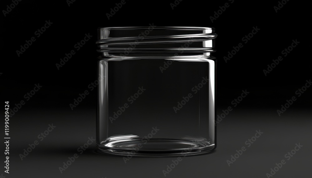 Empty Cylindrical Glass Jar On Black Background Empty Cylindrical Glass Jar On Black Background