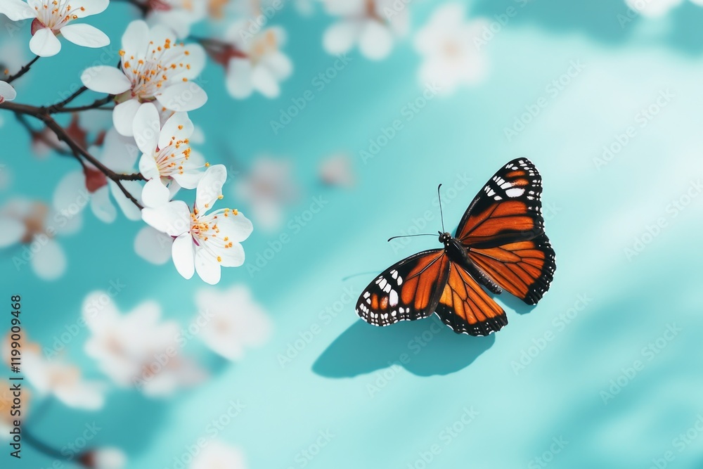 A delicate butterfly rests on the branch of a tree, ready to take flight A delicate butterfly rests on the branch of a tree, ready to take flight