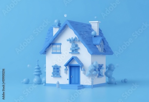 Wallpaper Mural Blue House Rendered In A Minimalist Style Torontodigital.ca