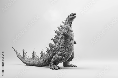 Majestic giant creature kaiju stands tall against a neutral backdrop, showcasing its powerful form and iconic features reminiscent of classic monster legends photo