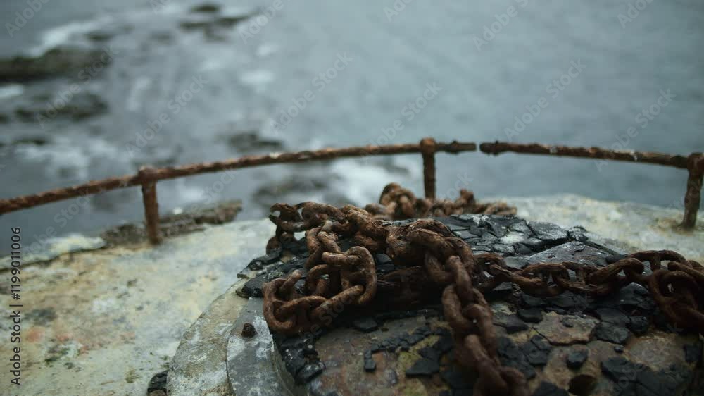 Rusted chains on lighthouse rooftop Rusted chains on lighthouse rooftop