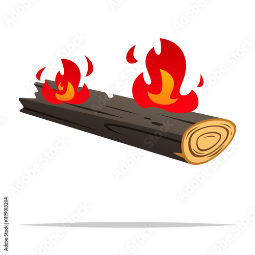 Burning wood log wildfire vector isolated illustration