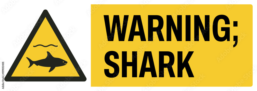 Obraz premium ISO warning safety signs uppercase text_warning ; shark_landscape size 1/2 a4,a3,a2,a1 