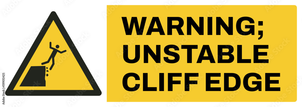 Obraz premium ISO warning safety signs uppercase text_warning ; unstable cliff edge_landscape size 1/2 a4,a3,a2,a1 