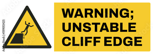 ISO warning safety signs uppercase text_warning ; unstable cliff edge_landscape size 1/2 a4,a3,a2,a1	 
