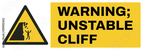 ISO warning safety signs uppercase text_warning ; unstable cliff_landscape size 1/2 a4,a3,a2,a1	 
