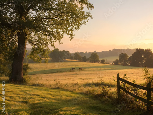 Horse trotting in a peaceful field. Scenic countryside with horses. Relaxing nature moments with horses. Beautiful horse journey through grasslands. photo