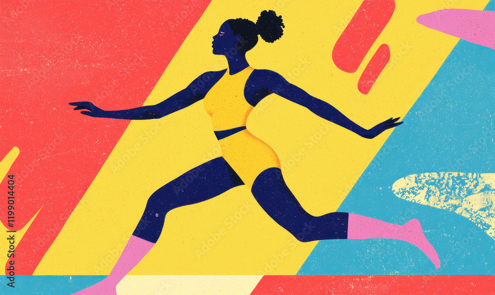 Vivid Sports Illustration: Dynamic Female Athlete in Motion Capturing Energy and Vibrancy Vivid Sports Illustration: Dynamic Female Athlete in Motion Capturing Energy and Vibrancy