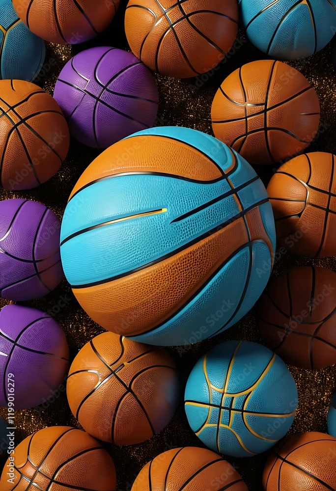 Obraz premium Colorful Basketballs Arranged on a Glittery Surface