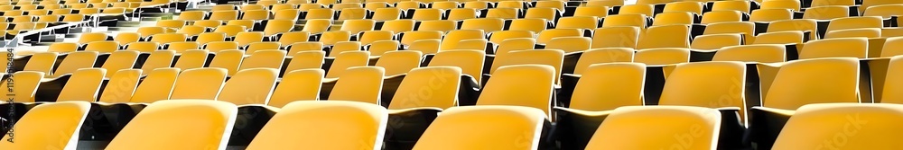 Fototapeta premium Yellow tribunes with empty seats in a modern sports stadium, concept of an empty outdoor arena for fans. Cultural environment, symmetry, and color in sports venue design.