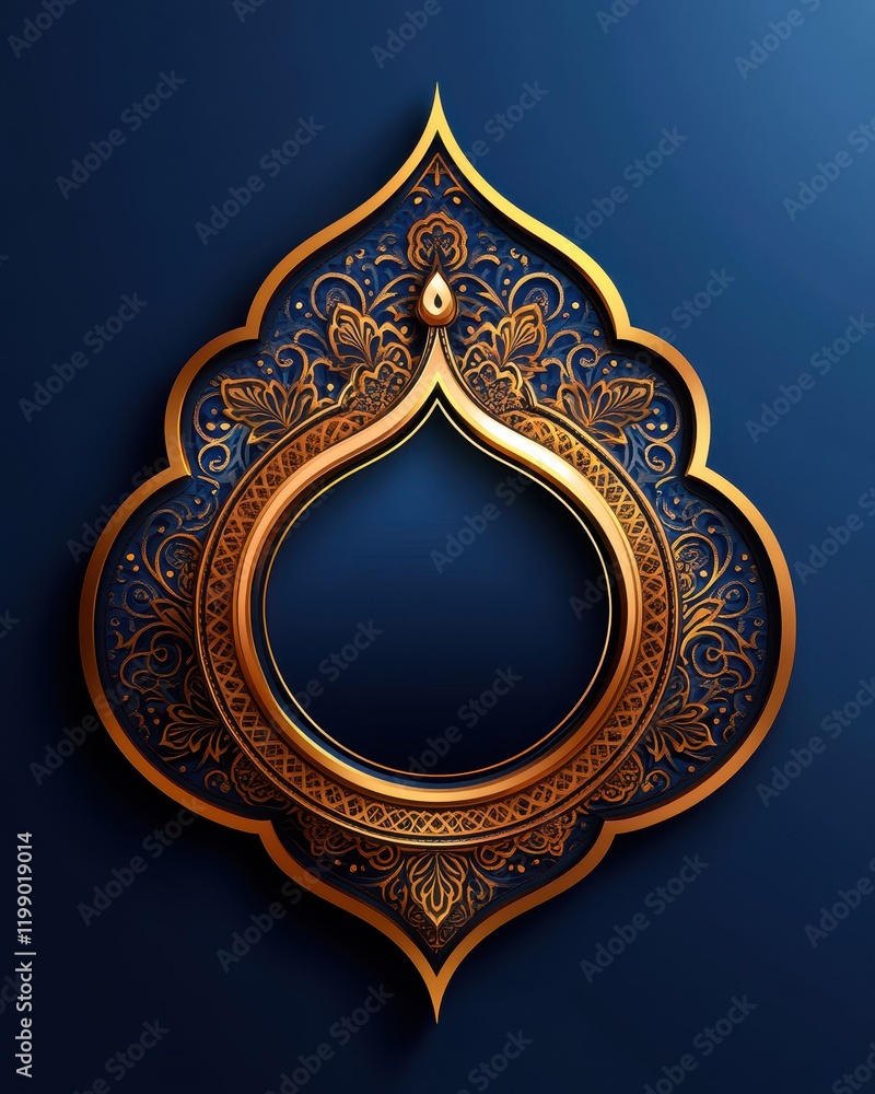 Fototapeta premium Ornate Gold Frame with Intricate Blue Design
