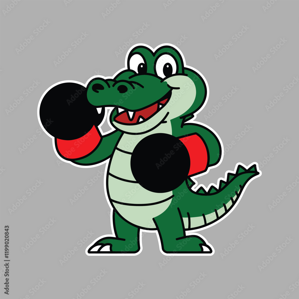 Fototapeta premium Alligator with Boxing Gloves, Boxing Alligator Cartoon