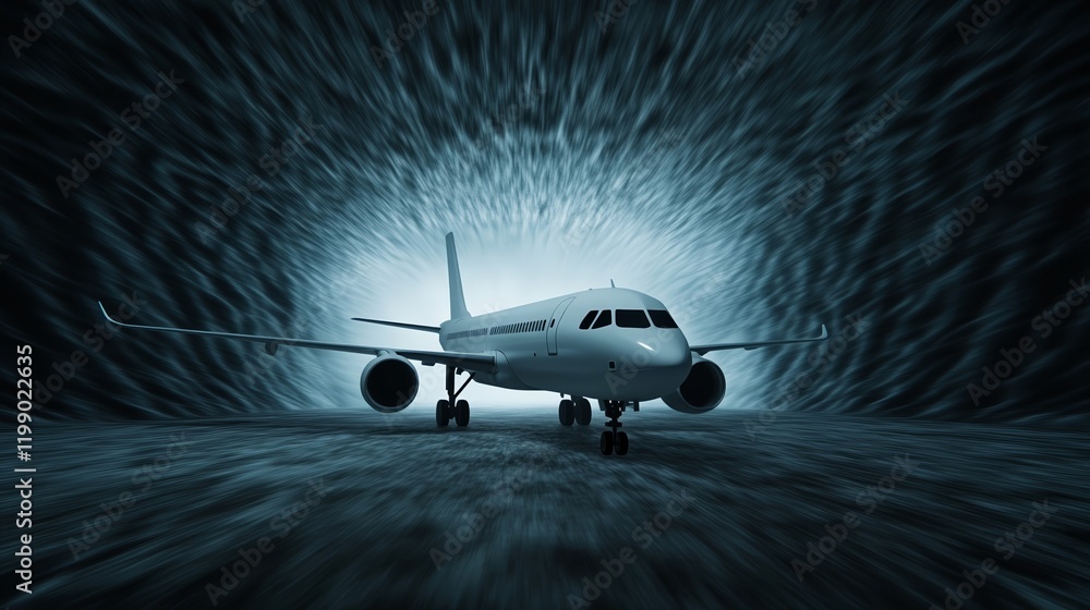 A dynamic rendering of an airplane door popping open in a wind tunnel simulation showing turbulent airflow patterns and extreme pressure forces A dynamic rendering of an airplane door popping open in a wind tunnel simulation showing turbulent airflow patterns and extreme pressure forces