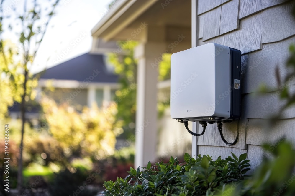 A close-up view of a white box attached to the side of a house, potentially for storage or decoration A close-up view of a white box attached to the side of a house, potentially for storage or decoration
