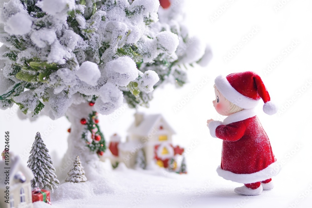 Small figurine of a child dressed as Santa Claus, perfect for festive decorations or gift ideas Small figurine of a child dressed as Santa Claus, perfect for festive decorations or gift ideas