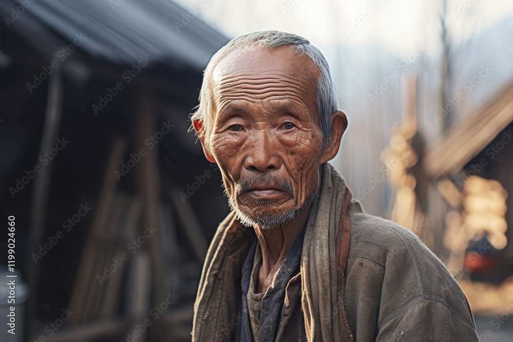 Elderly man with short hair and serious expression outdoors Elderly man with short hair and serious expression outdoors