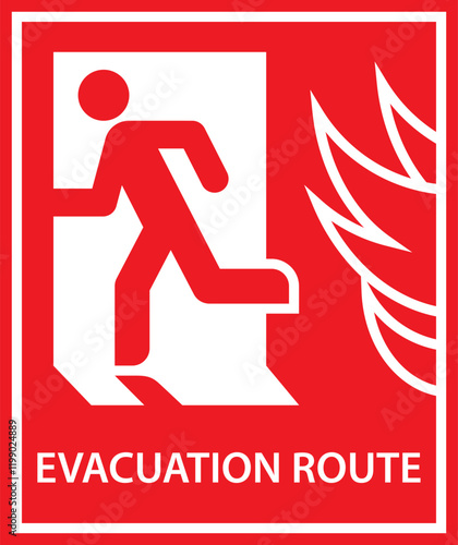 Evacuation route sign. Running man and exit door. Exit way icon. Emergency exit. Escape help evacuation icon