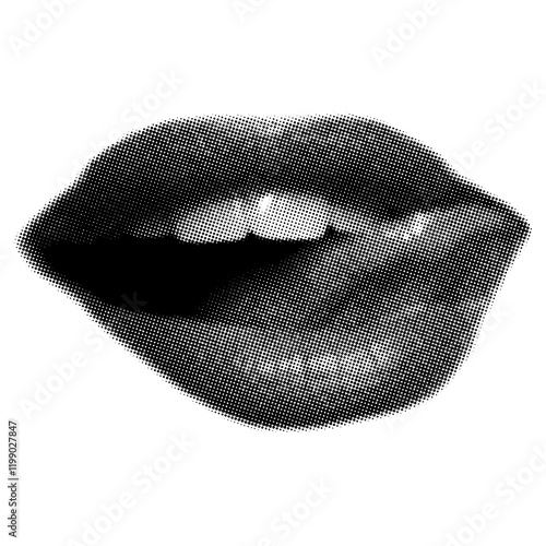 Female lips and tongue with halftone dot effect,collage element