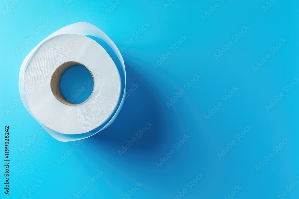 A single toilet paper roll on a blue background A single toilet paper roll on a blue background