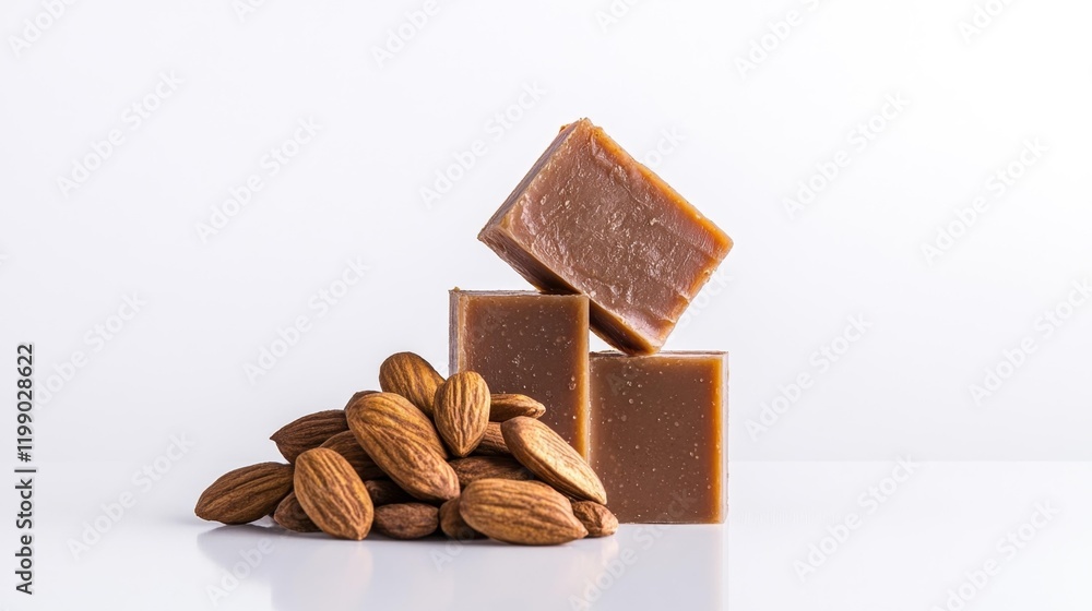Gourmet Chocolate with Almonds Display. Generative AI Gourmet Chocolate with Almonds Display. Generative AI
