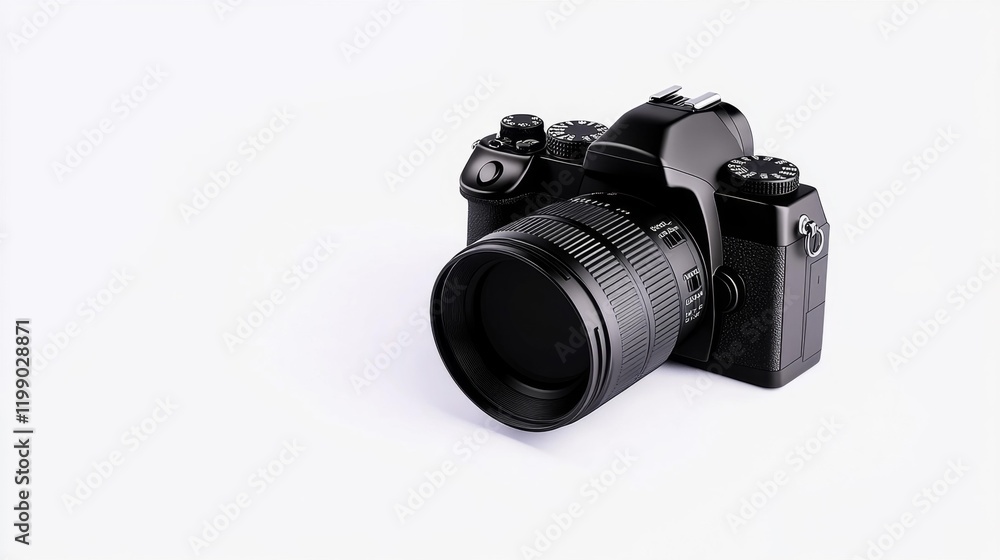 Fototapeta premium Vintage Black Camera on White Background. Generative AI