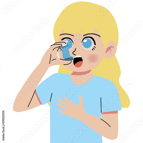 Girl treating asthma with inhaler