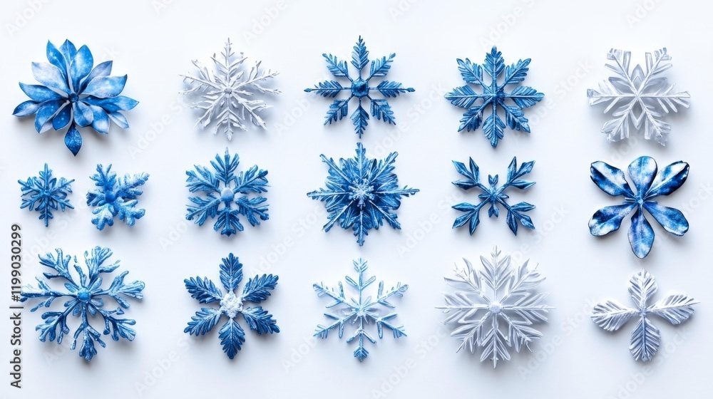 Exquisite Blue and White Snowflake Icon Set. Generative AI Exquisite Blue and White Snowflake Icon Set. Generative AI