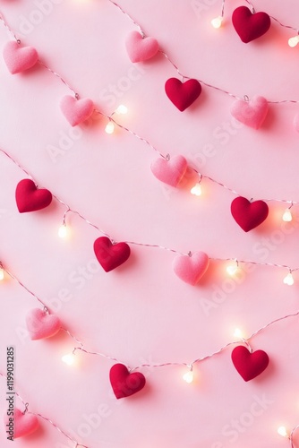 Valentine's Day background with a pink color, flat lay with space for text