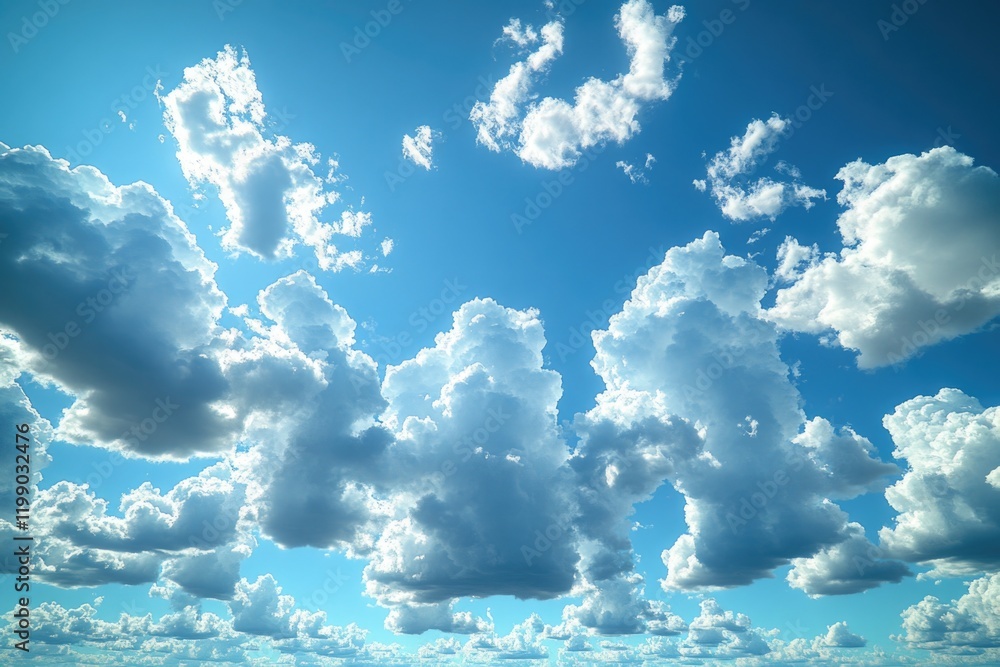 A bright blue sky filled with soft and puffy white clouds A bright blue sky filled with soft and puffy white clouds