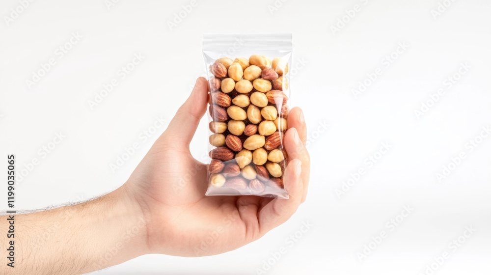 Clear Pack of Mixed Nuts Isolated on White. Generative AI Clear Pack of Mixed Nuts Isolated on White. Generative AI