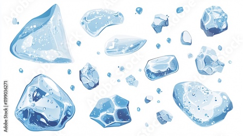 Crystal clear hailstones ice vector illustration isolated on white background