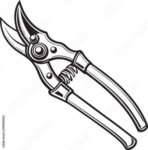 Pruning Shears Rustic Tool for Gardening, Silhouette vector art illustration