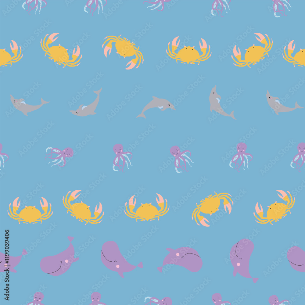 Sealife Cute Animals Vector Seamless Pattern Sealife Cute Animals Vector Seamless Pattern