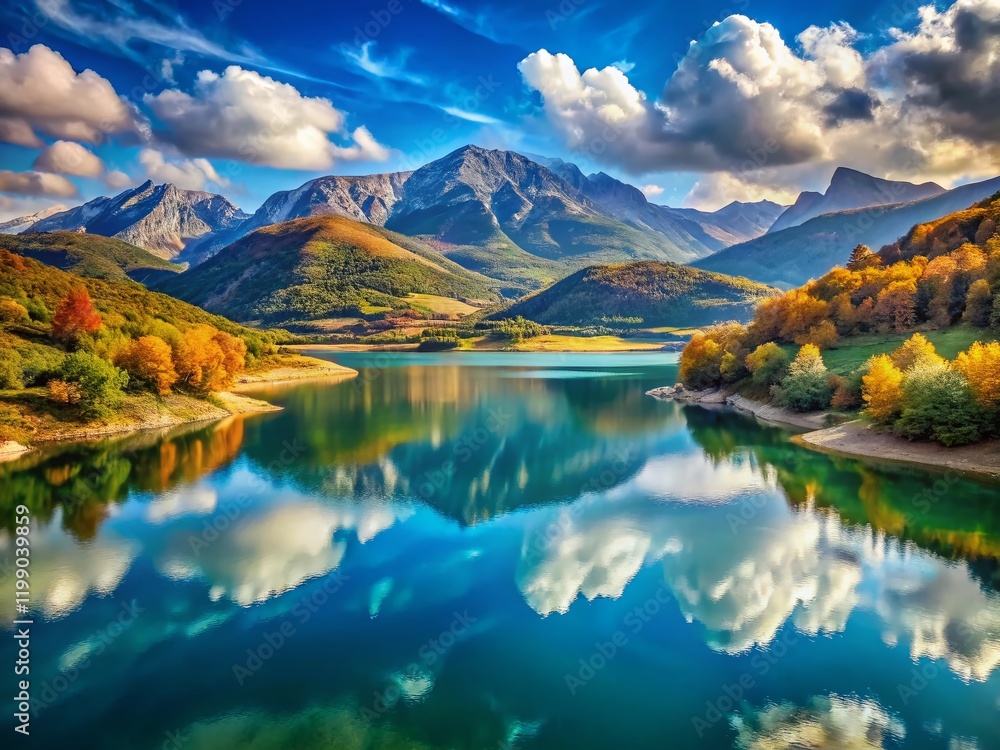 Obraz premium Breathtaking Lago San Angelo Mountain View Abruzzo Italy Rule of Thirds