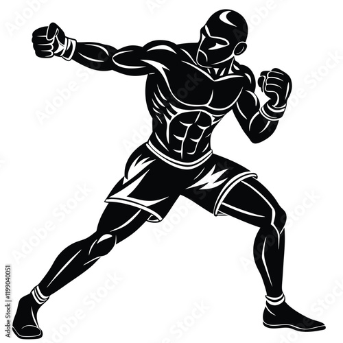 minimalistic vector silhouette of a boxer in a dynamic fighting stance 