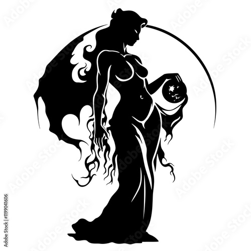 Lilith – A Stunning and Symbolic Representation of the Mythological Figure. Perfect for Spiritual Art, Esoteric Decor, Tattoos, Posters. Feminine Power, Mystery, and Independence