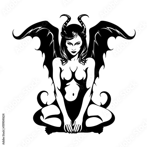 Lilith – A Stunning and Symbolic Representation of the Mythological Figure. Perfect for Spiritual Art, Esoteric Decor, Tattoos, Posters. Feminine Power, Mystery, and Independence