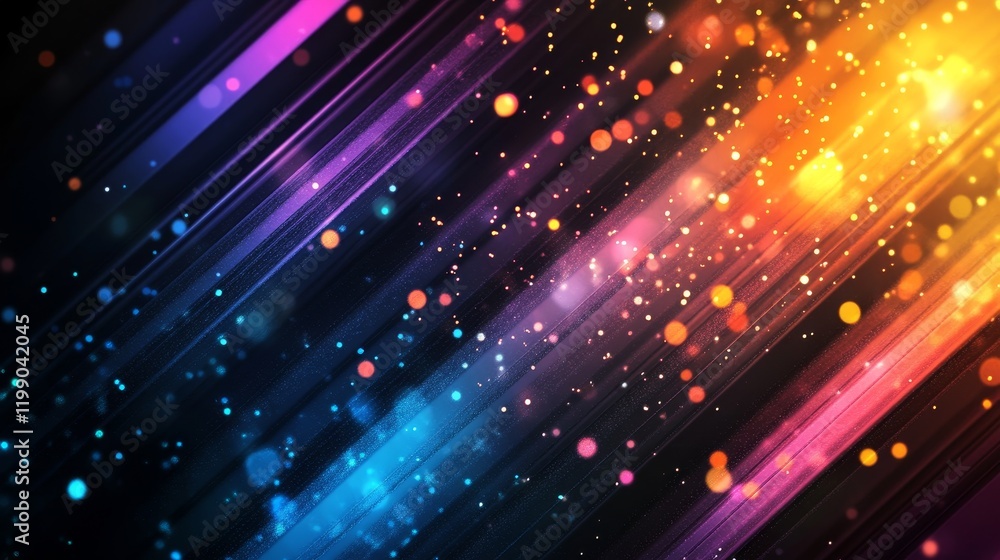 Obraz premium Vibrant abstract background with colorful light streaks and bokeh effect.