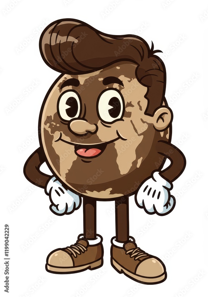 Smiling cartoon globe character with hands on hips and stylish hair Smiling cartoon globe character with hands on hips and stylish hair
