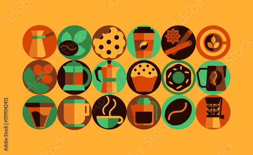 Coffee Icons, Abstract Symbols in Geometric Vector Art Design for Cafe and Coffee Shops