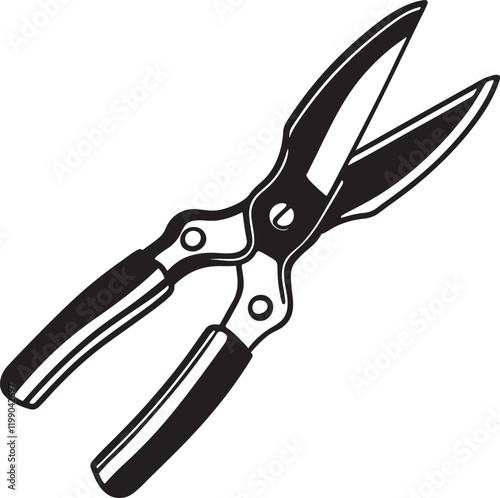 Pruning Shears Rustic Tool for Gardening, Silhouette vector art illustration