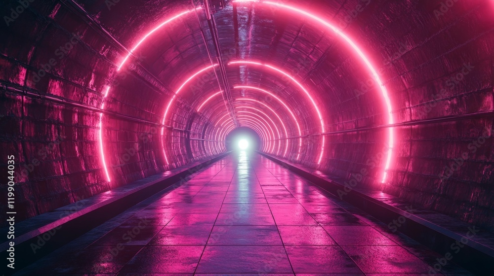 Futuristic Neon Tunnel with Sci-Fi Glow. Generative AI Futuristic Neon Tunnel with Sci-Fi Glow. Generative AI